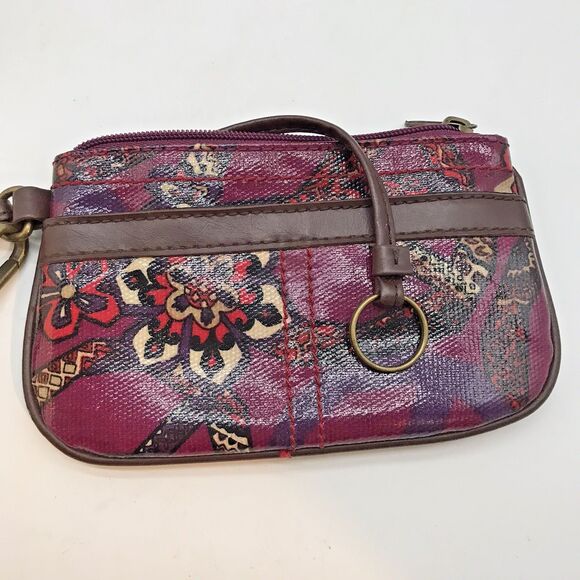 Mudd Magenta Peace Sign Wristlet with Key Fob Pockets Zip Top Mini Purse Bag - Picture 3 of 10